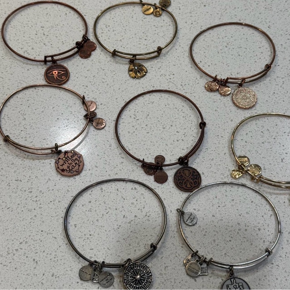 LOT OF 11 Alex and Ani Metal Charm Bangle Bracelets - Gold, Rose Gold, Silver - Picture 2 of 5